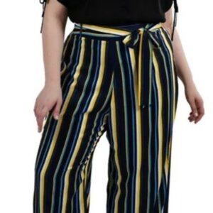 Maree Pour Toi Blue Yellow Striped Wide Leg Pants Size 22 NWT